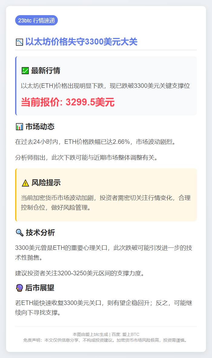 ETH跌破3300美元