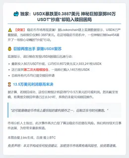 鲸鱼80万USDT抄底USDX未赎回