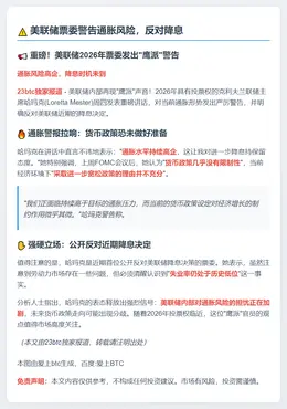 美联储票委警告通胀风险，反对降息