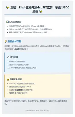 Elixir开通deUSD兑USDC通道