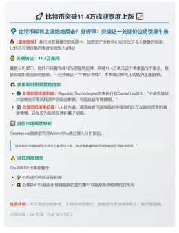 比特币突破11.4万或迎季度上涨