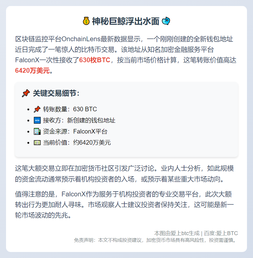 新建钱包接收630枚比特币，价值6420