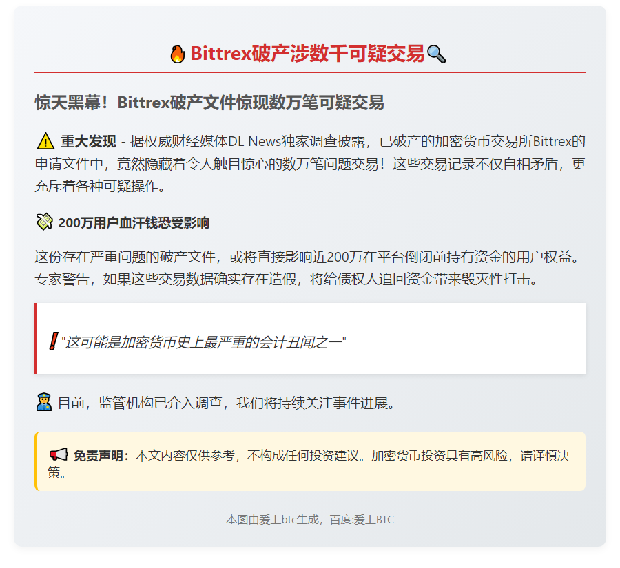 Bittrex破产涉数千可疑交易
