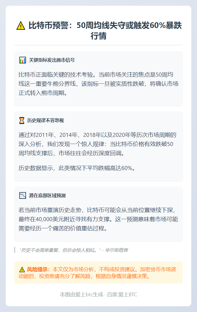 比特币跌破50周均线或暴跌60%