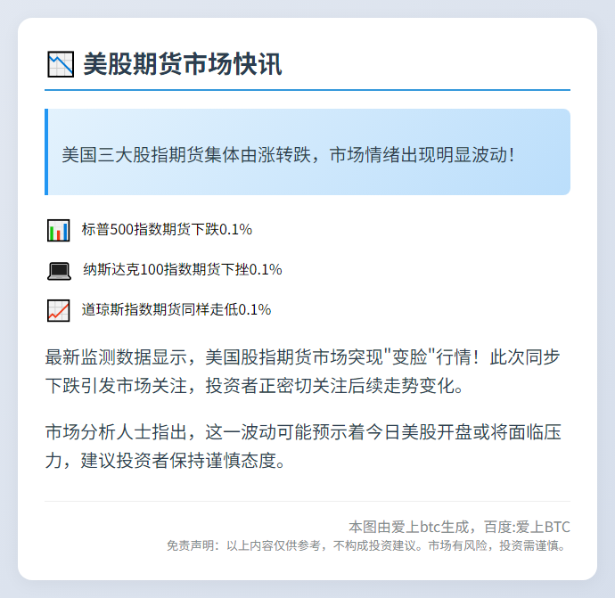 美股期货全线下挫0.1%
