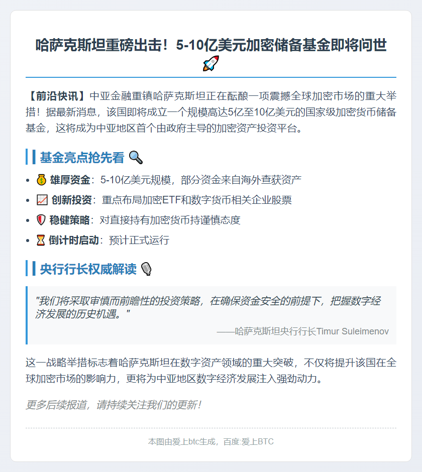 哈国拟建5-10亿美元加密基金