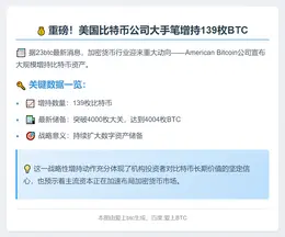 美国增持139枚比特币