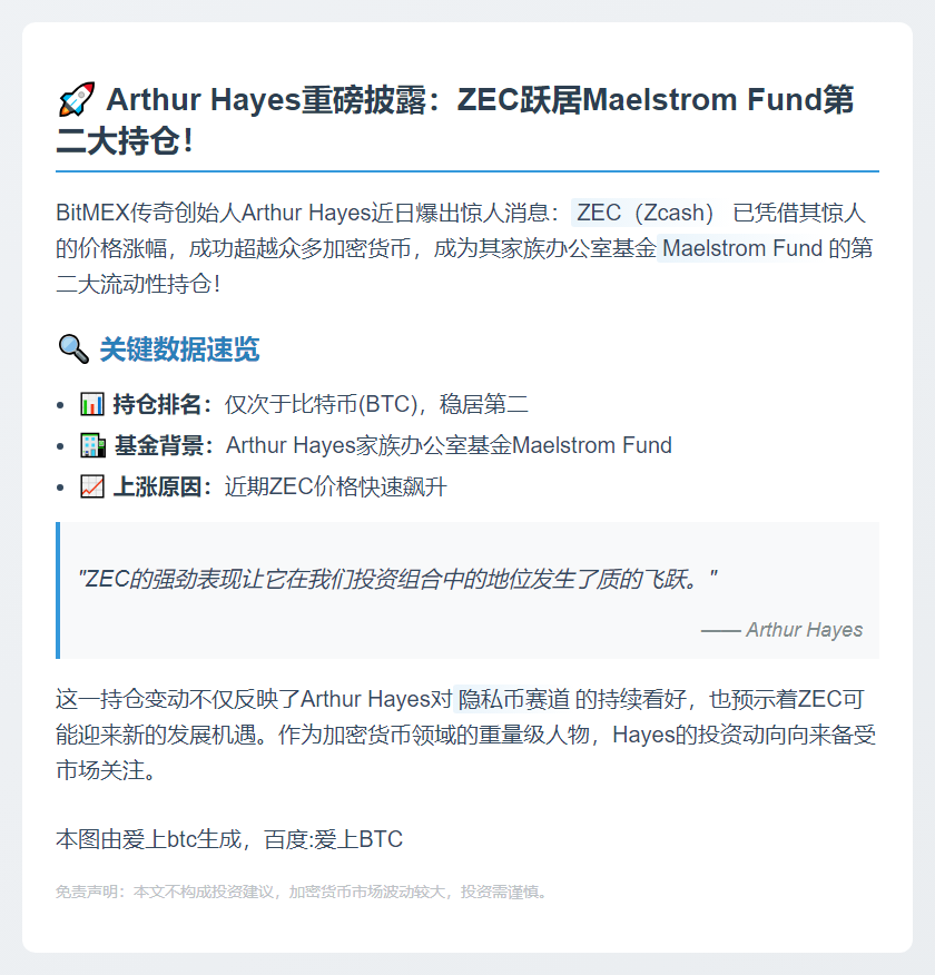 Hayes：ZEC成Maelstrom第