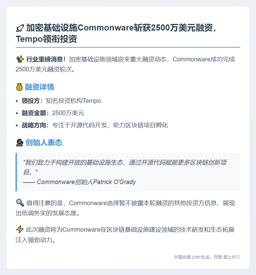 "Commonware获2500万美元融