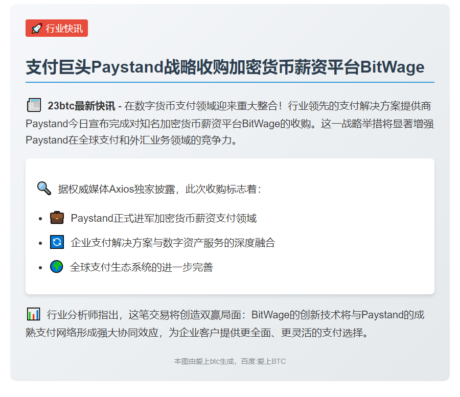 Paystand收购加密薪资平台BitW