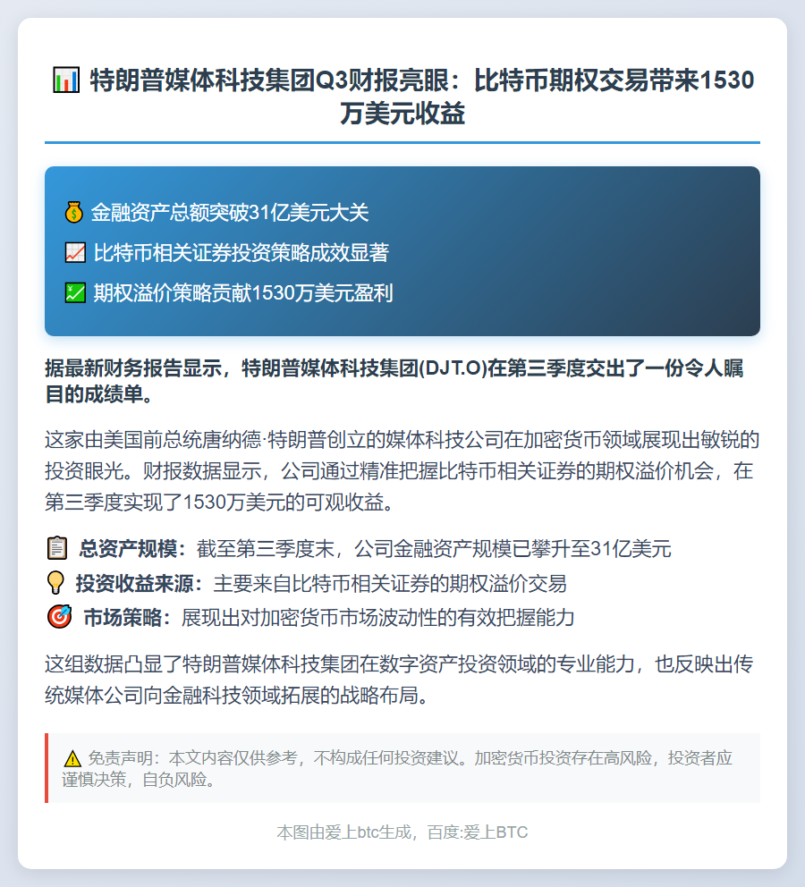 特朗普公司Q3靠比特币证券期权赚1530