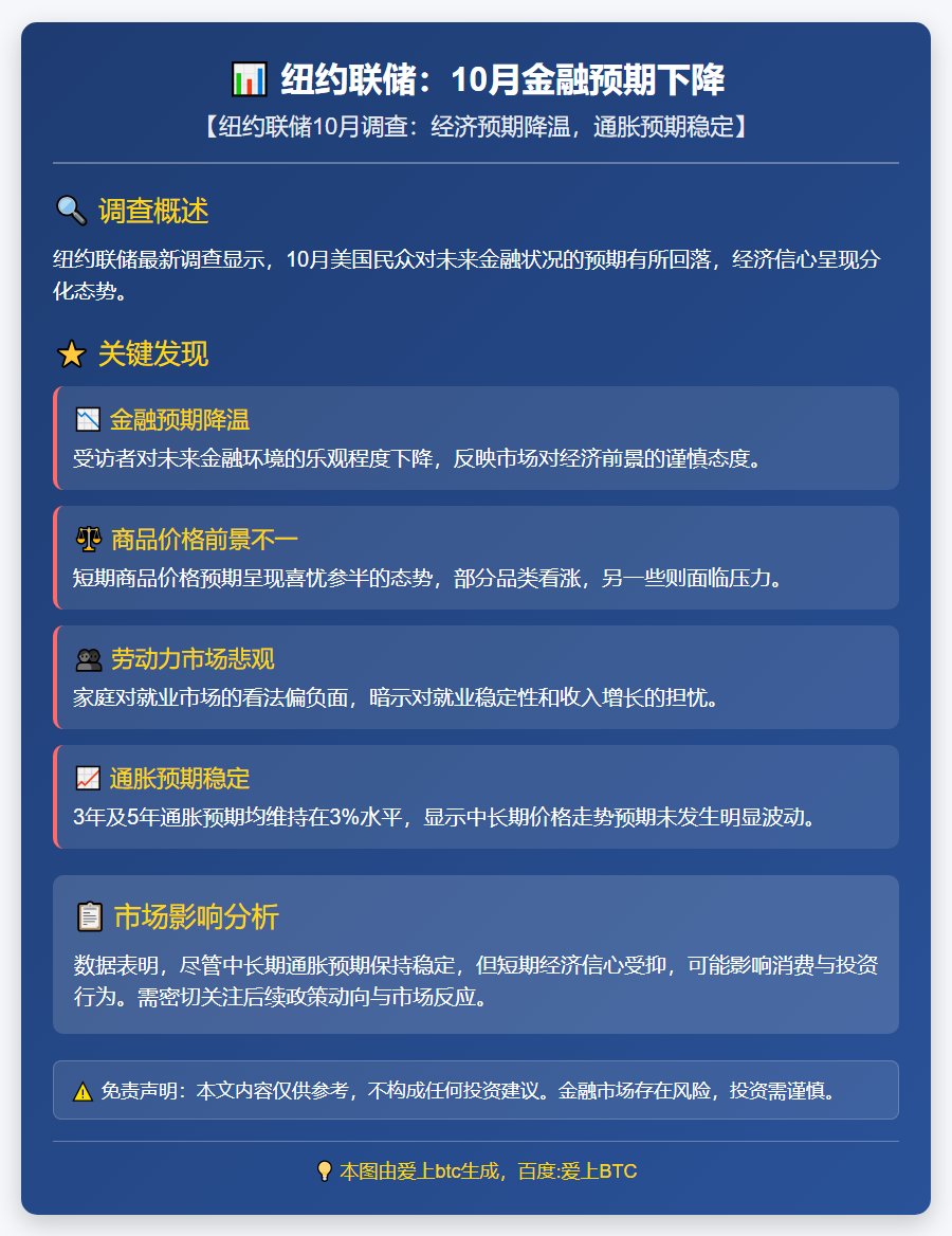 纽约联储：10月金融预期下降