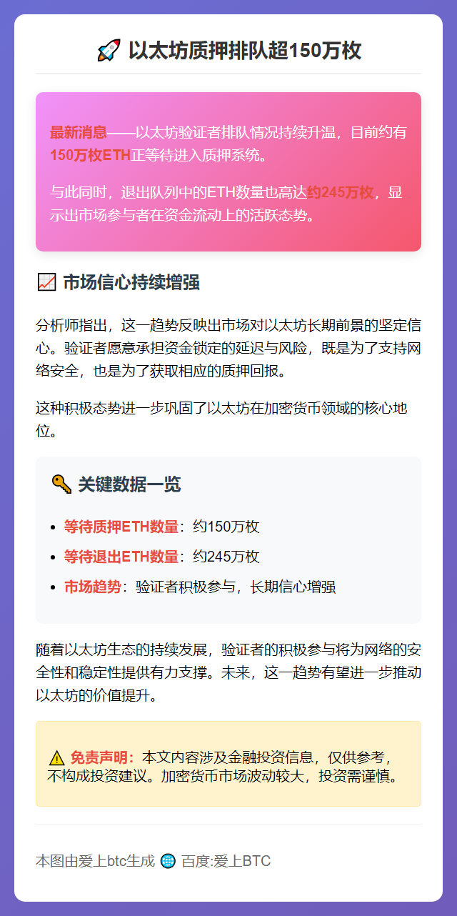 以太坊质押排队超150万枚