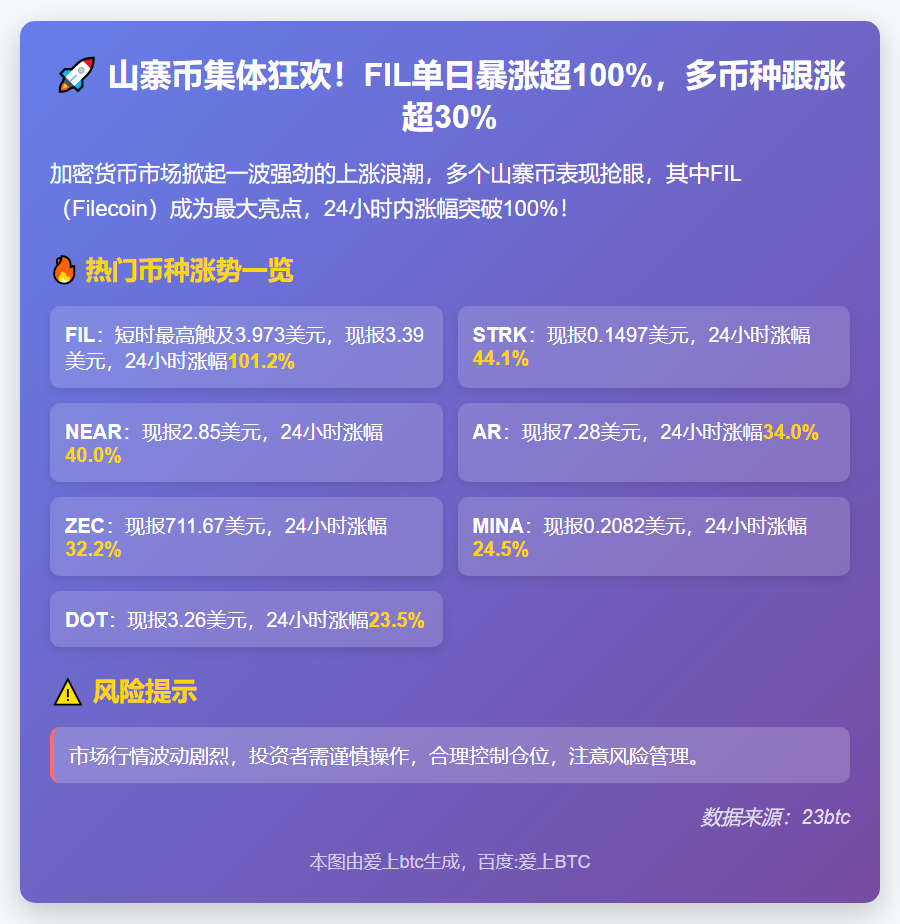 FIL暴涨100%，山寨币普涨
