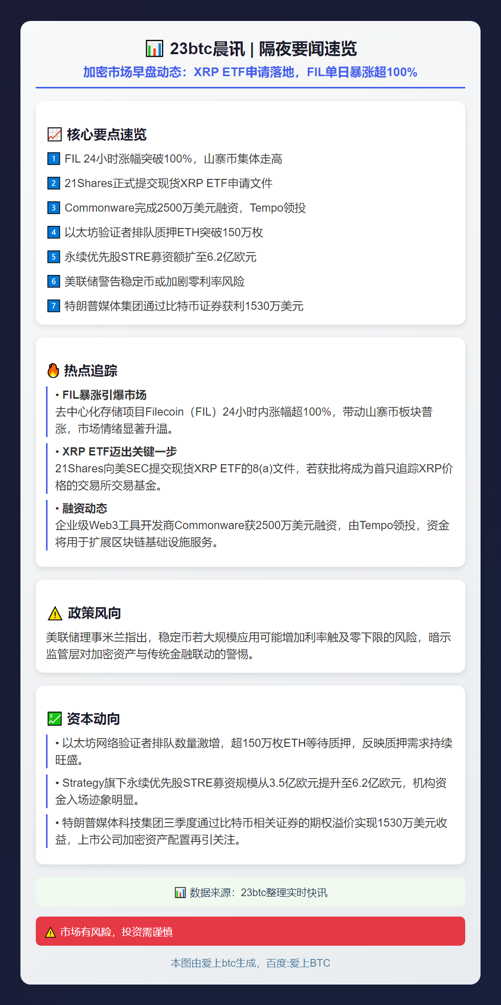 23btc晨讯 | 11月8日隔夜要闻速览