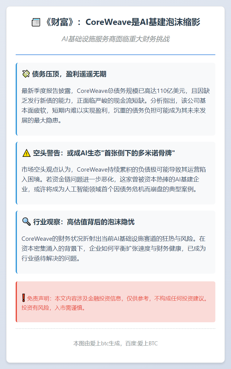 《财富》：CoreWeave是AI基建泡