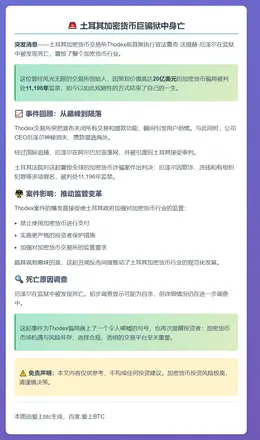 土耳其Thodex前CEO狱中身亡 曾判