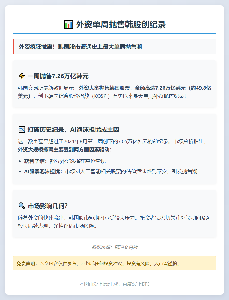 外资单周抛售韩股创纪录