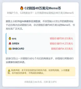 CZ销毁49万美元Meme币