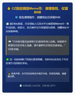 CZ回应销毁Meme币：清理钱包，仅留BNB