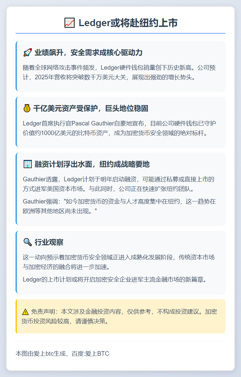Ledger或将赴纽约上市