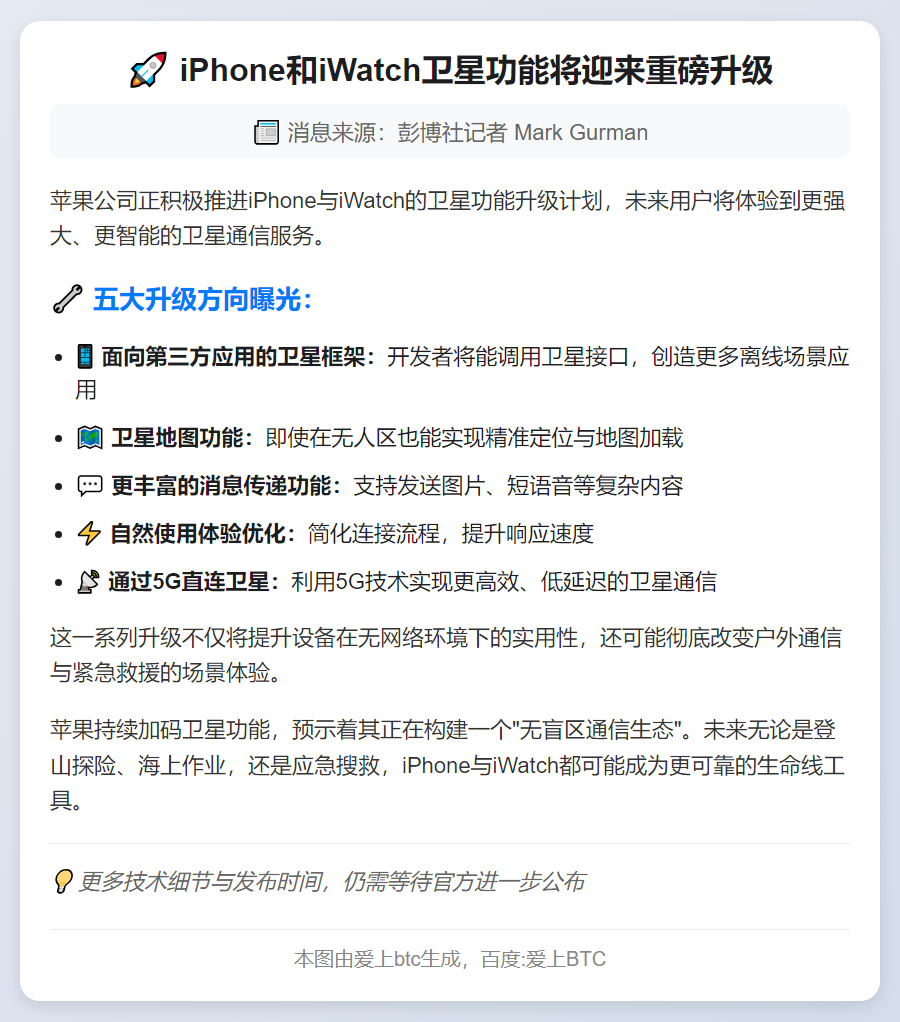 iPhone和iWatch卫星功能将升级