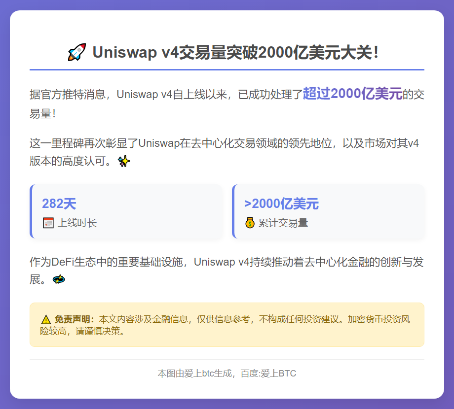 Uniswap v4交易量破2000亿美元