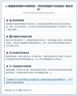 美政府停摆40天 共和党称今日表决协议