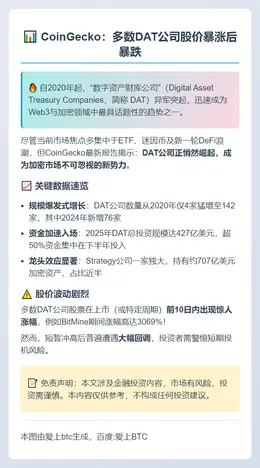 CoinGecko：多数DAT公司股价暴涨后暴跌