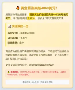 现货黄金突破4060美元