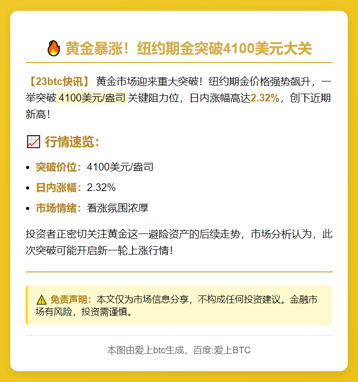 纽约金价破4100美元