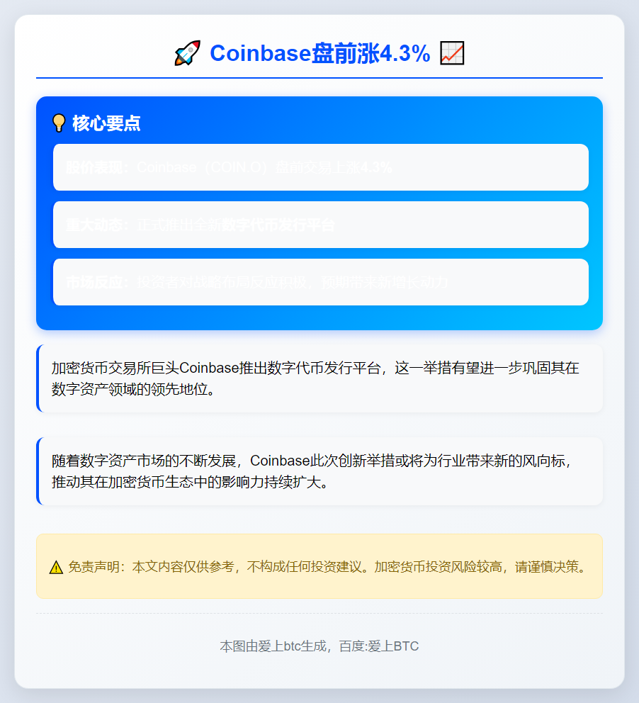 Coinbase盘前涨4.3%