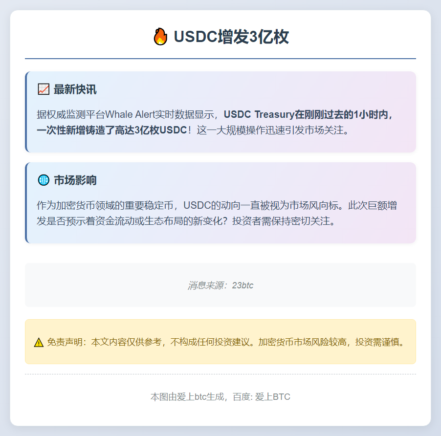 USDC增发3亿枚