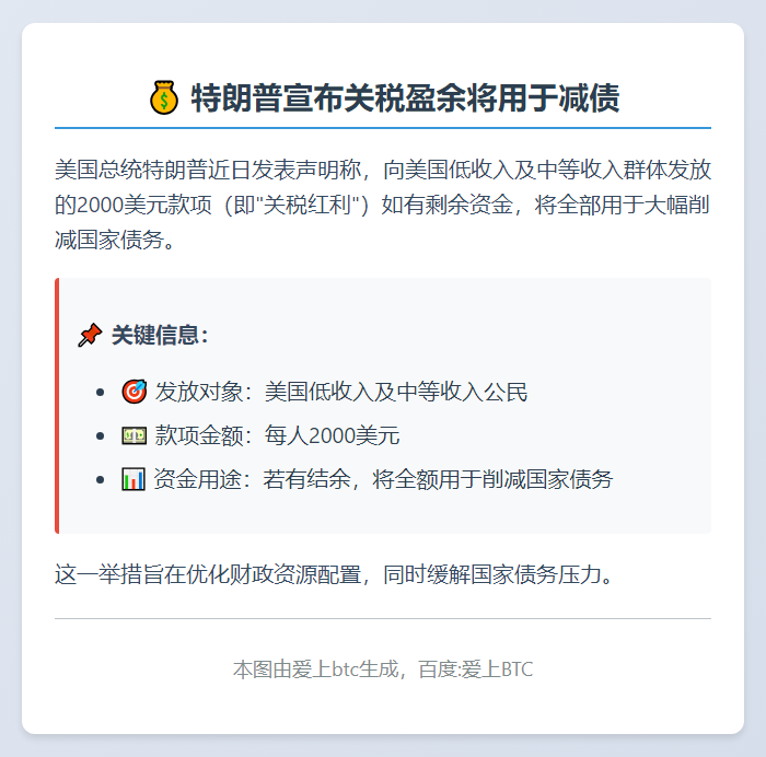特朗普称关税盈余将用于减债