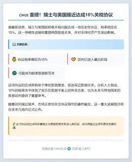 瑞士或与美国达成15%关税协议