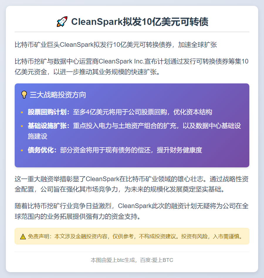 CleanSpark拟发10亿美元可转债