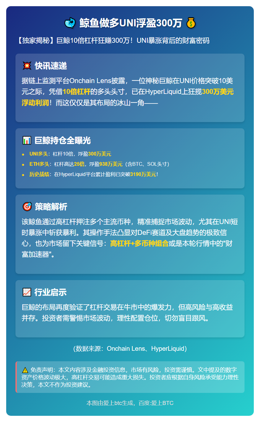 鲸鱼做多UNI浮盈300万