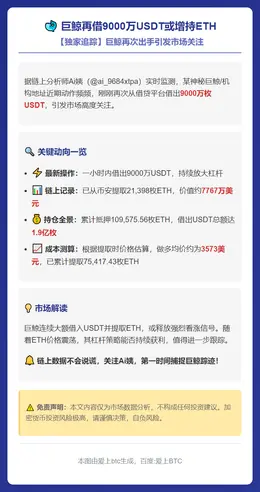 巨鲸再借9000万USDT或增持ETH