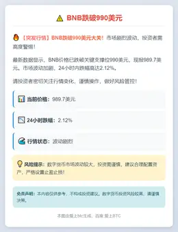 BNB跌破990美元