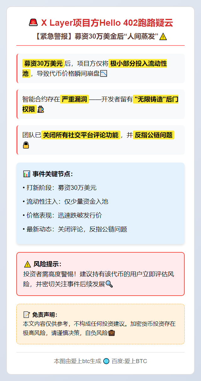 X Layer项目方Hello 402跑路疑云