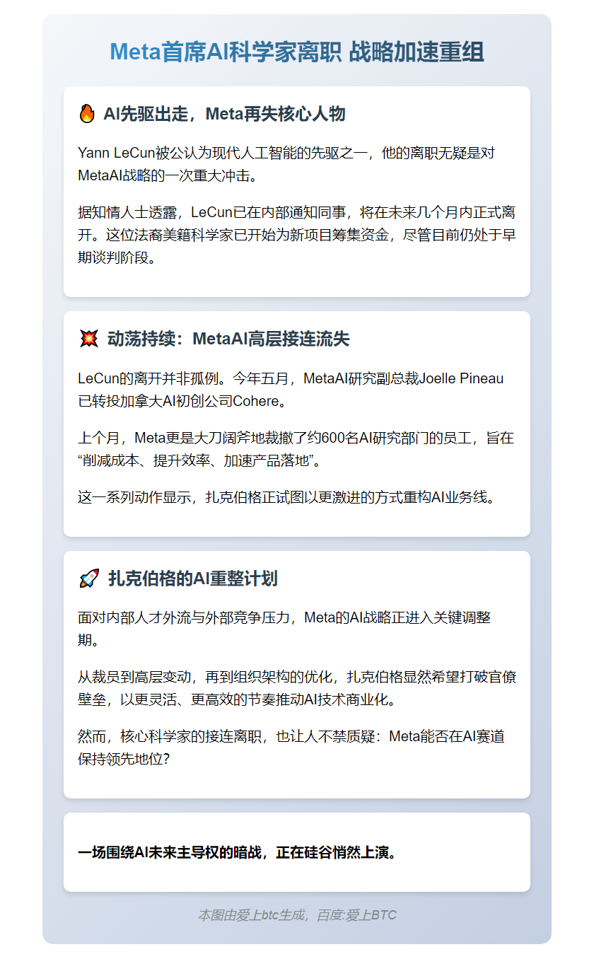 Meta首席AI科学家离职 战略加速重组