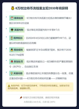 6万枚比特币洗钱案主犯2030年将获释