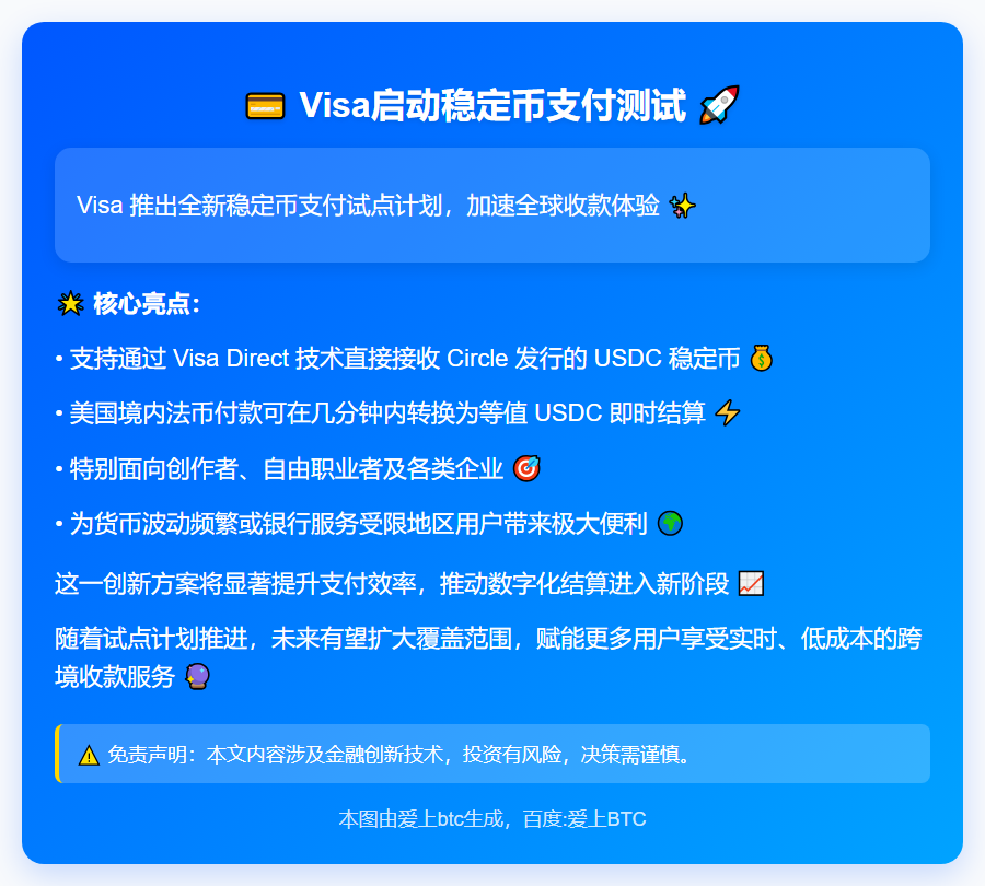 Visa启动稳定币支付测试
