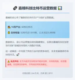 嘉楠科技10月产出92枚比特币 持币超1600枚
