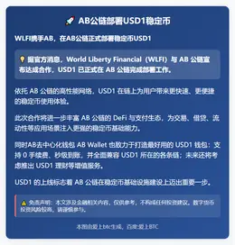 AB公链部署USD1稳定币