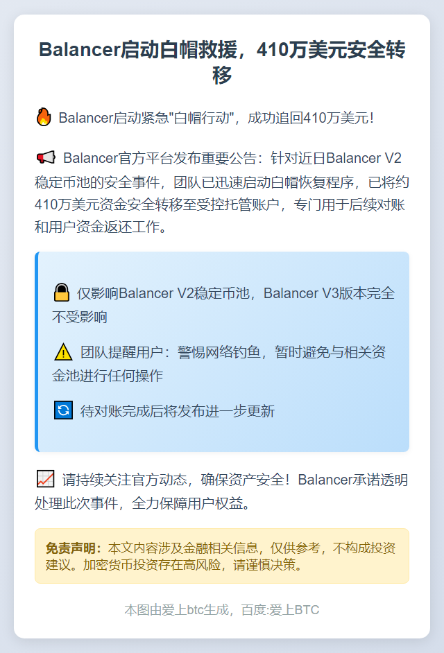Balancer启动白帽救援，410万美元安全转移