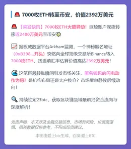 7000枚ETH转至币安，价值2392万美元