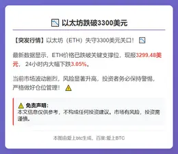 以太坊跌破3300美元
