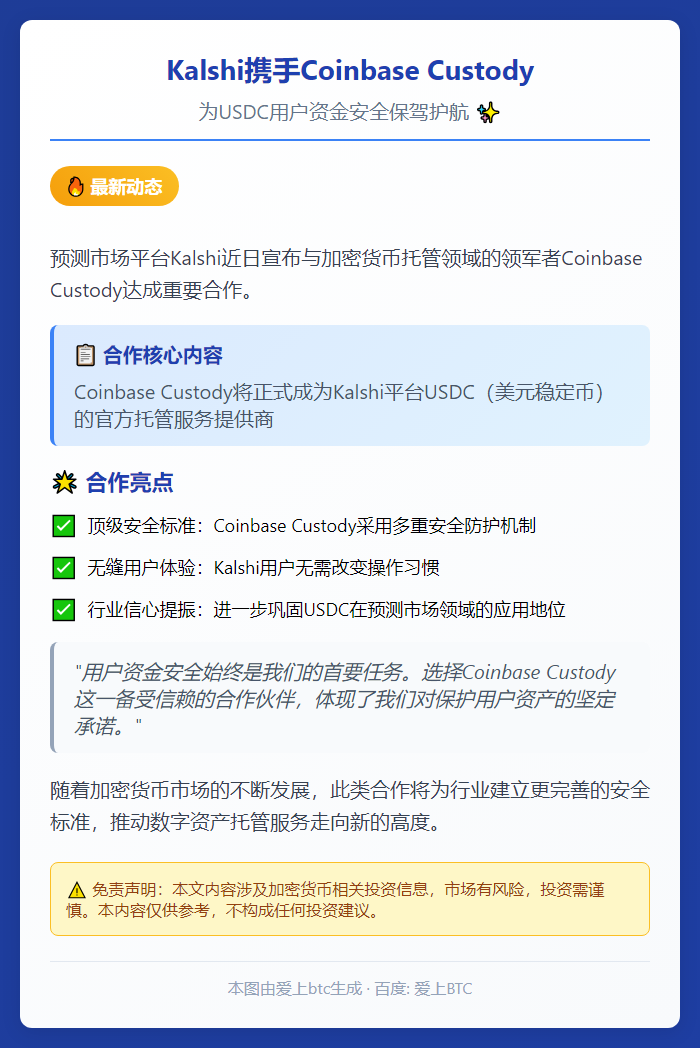 Kalshi采用Coinbase Custody托管USDC