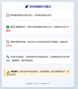 BNB突破920美元